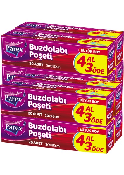 Buzdolabı Poşeti Büyük Boy 4 Al 3 Öde (4*20) 30 x 45 Cm İkili Set