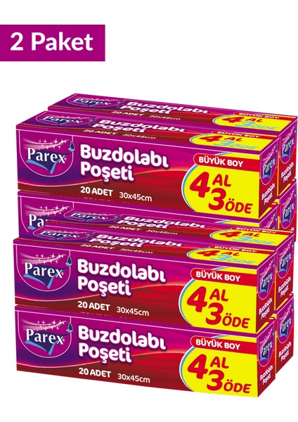 Buzdolabı Poşeti Büyük Boy 4 Al 3 Öde (4*20) 30 x 45 Cm İkili Set fiyatları