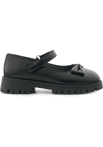 Siyah Kırışık Rugan Kalın Tabanlı Cırtlı Kız Çocuk Babet modelleri