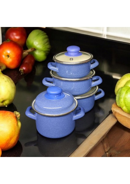 Emaye Mini Tencere Seti Saklama Kabı Seti Emaye Sos Mama Mini Yumurta Haşlama Tenceresi 8 Parça