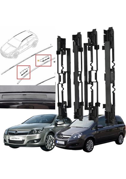 Opel Astra H Zafira B Tavan Oluk Çıta Kapağı Ön Arka Siyah 4 Adet