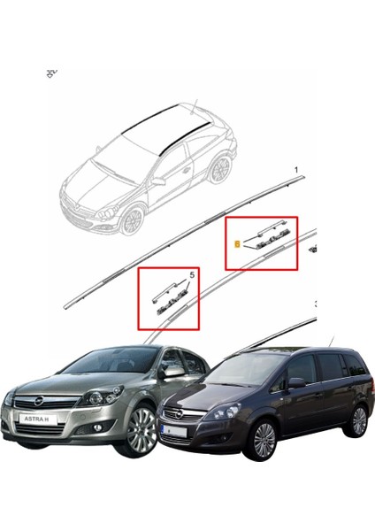 Opel Astra H Zafira B Tavan Oluk Çıta Kapağı Ön Arka Siyah 4 Adet modelleri