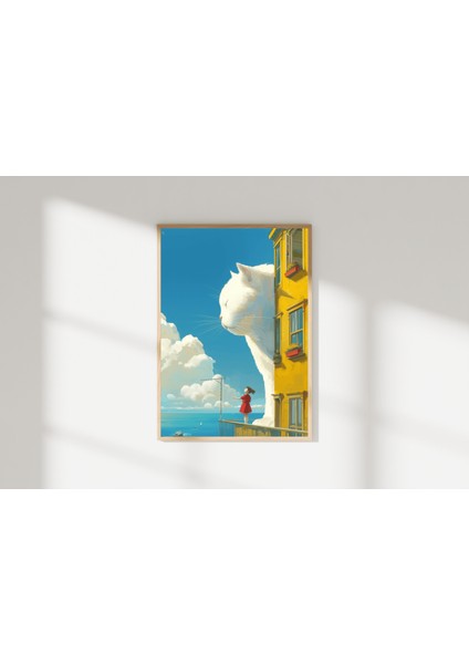 Kedi ve Kız Illüstrasyonu Masalsı Duvar Posteri/Çerçevesiz - 50X70 fırsatları