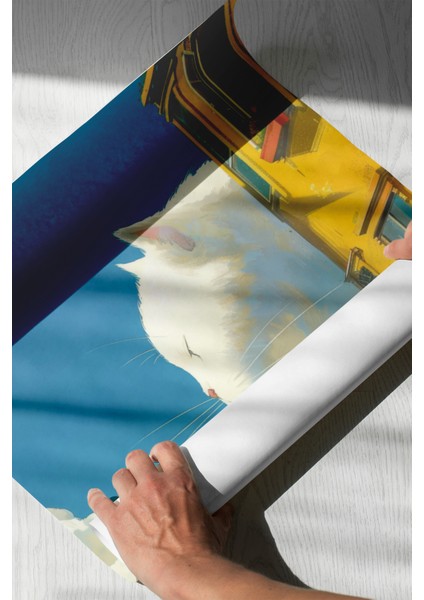 Kedi ve Kız Illüstrasyonu Masalsı Duvar Posteri/Çerçevesiz - 50X70 indirimleri