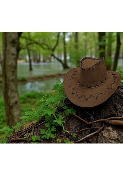 Bağcıklı Kahverengi Garson Boy Küçük Model Nubuk Kovboy Şapkası modelleri