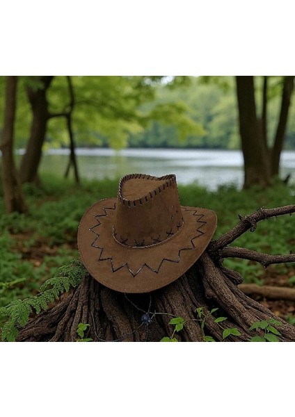 Bağcıklı Kahverengi Garson Boy Küçük Model Nubuk Kovboy Şapkası fırsatları