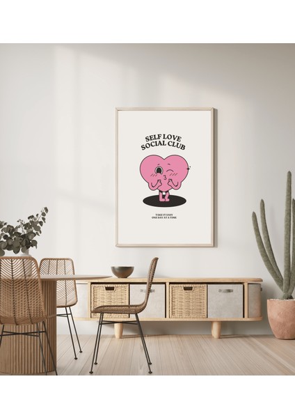 Self Love Social Club" Retro Kalp Posteri / Çerçevesiz - 50X70