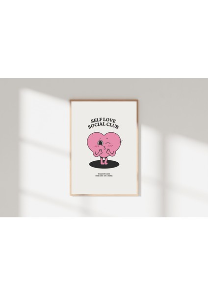 Self Love Social Club" Retro Kalp Posteri / Çerçevesiz - 50X70 fırsatları