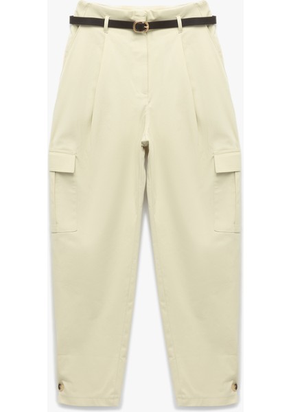 Pamuklu Kargo Cepli Yüksek Bel Kemerli Jogger Pantolon