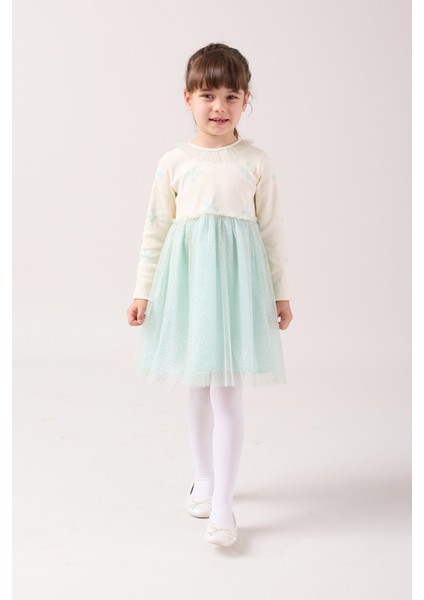 Fiyonk Baskılı Yaka Detaylı Tüllü Kız Çocuk Elbise fiyatları