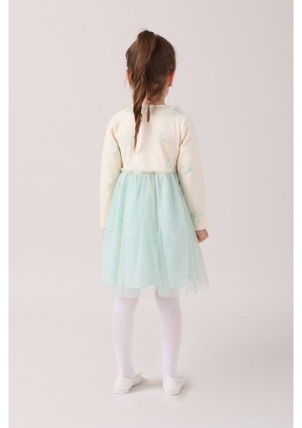 Fiyonk Baskılı Yaka Detaylı Tüllü Kız Çocuk Elbise modelleri