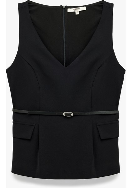 Kolsuz V Yaka Kemer Detaylı Bluz modelleri