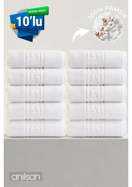 10'lu Greek El Havlusu - 50x90 Cm, 225gr, %100 Pamuk, Spa Ve Otel Havlusu