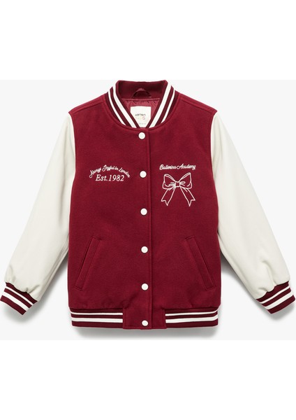 Kurdele Işlemeli Uzun Kollu Bomber Kolej Ceket