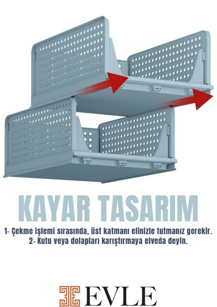3'lü Mavi Modüler Raf Seti – Kayar Mekanizmalı Dolap Içi Düzenleyici, Mavi, 33,5 x 43 x 55.5 cm