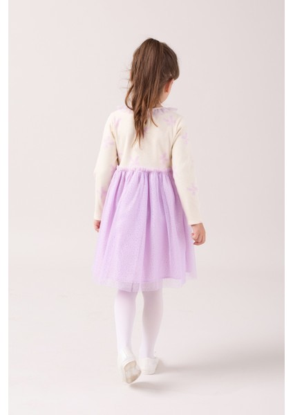 Fiyonk Baskılı Yaka Detaylı Tüllü Kız Çocuk Elbise fiyatları