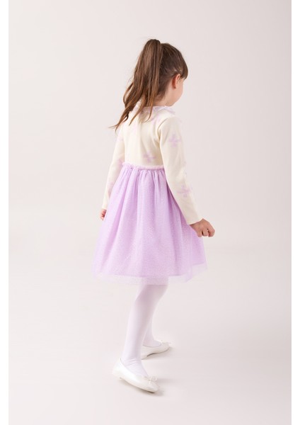 Fiyonk Baskılı Yaka Detaylı Tüllü Kız Çocuk Elbise modelleri