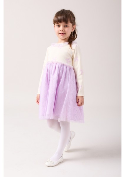 Fiyonk Baskılı Yaka Detaylı Tüllü Kız Çocuk Elbise fırsatları