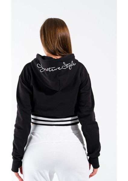 Kadın Kapüşonlu Crop Sweatshirt