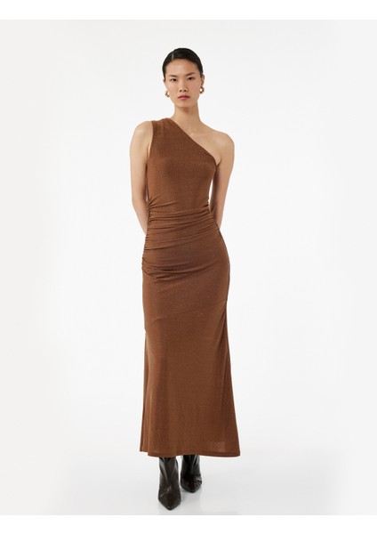 Drapeli Tek Omuz Kolsuz Uzun Abiye Elbise