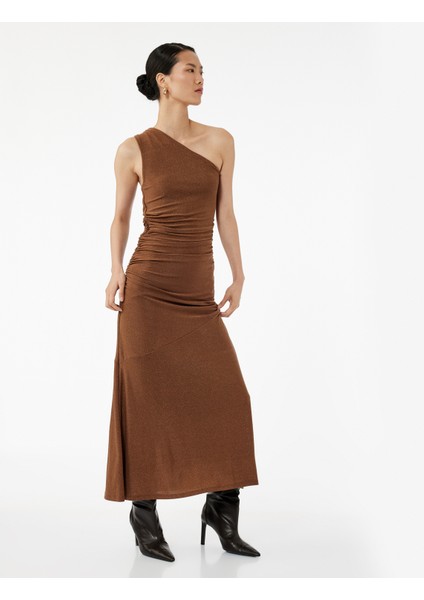 Drapeli Tek Omuz Kolsuz Uzun Abiye Elbise fiyatları