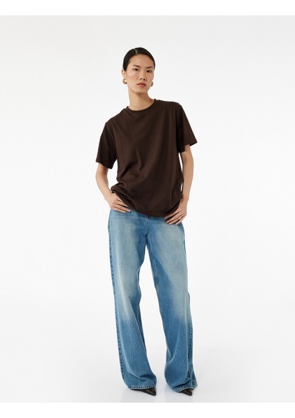 Kısa Kollu Bisiklet Yaka Pamuklu Basic Oversize Tişört