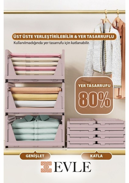 3'lü Modüler Raf Seti – Kayar Mekanizmalı Dolap Içi Düzenleyici, Pudra, 33,5 x 43 x 55.5 cm