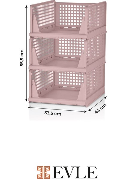 3'lü Modüler Raf Seti – Kayar Mekanizmalı Dolap Içi Düzenleyici, Pudra, 33,5 x 43 x 55.5 cm