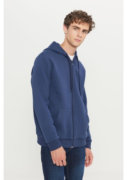 Erkek Lacivert Standart Fit Normal Kesim Içi Polarlı 3 Iplik Kapüşonlu Fermuarlı Sweatshirt Ceket modelleri
