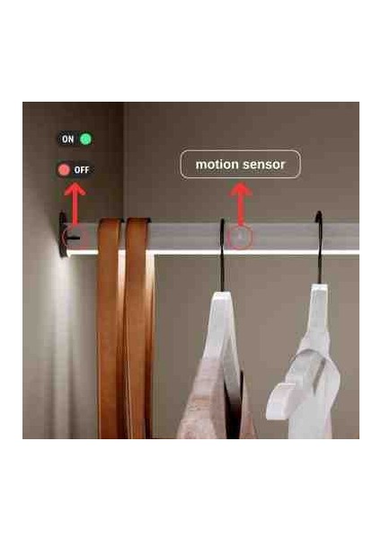 Hareket Sensörlü LED Dolap Içi Işık ve Askı Borusu - 71-80 cm - Dolap Içi Aydınlatma