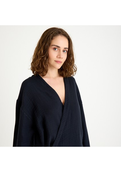 %100 Pamuk Içten Bağlamalı Kruvaze Kadın Müslin Kimono fırsatları