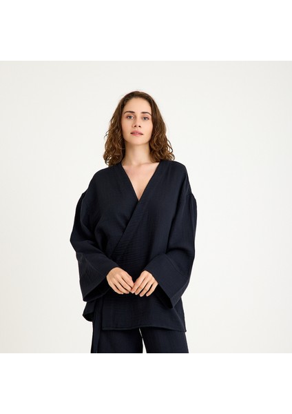 %100 Pamuk Içten Bağlamalı Kruvaze Kadın Müslin Kimono indirimleri