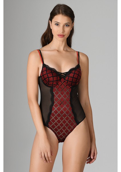 Siyah Dantelli Tül Body