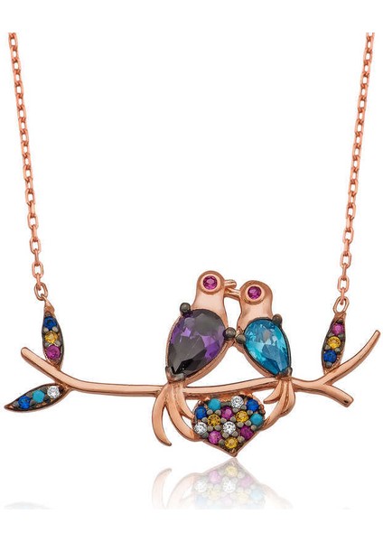 Gümüş Aşık Kumru Kuşlar Kolye