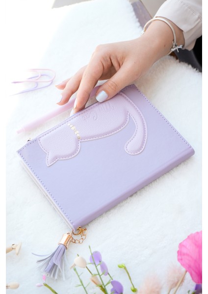 Geçmeli Kedili Vegan Kapak 13X18CM Çizgili Defter