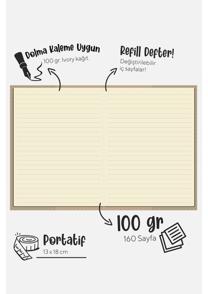 Geçmeli Kedili Vegan Kapak 13X18CM Çizgili Defter