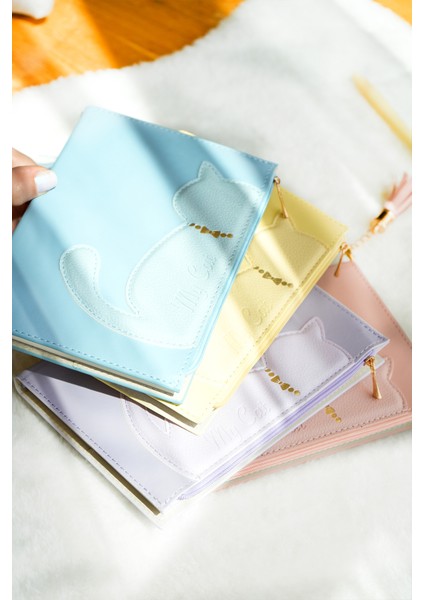 Geçmeli Kedili Vegan Kapak 13X18CM Çizgili Defter