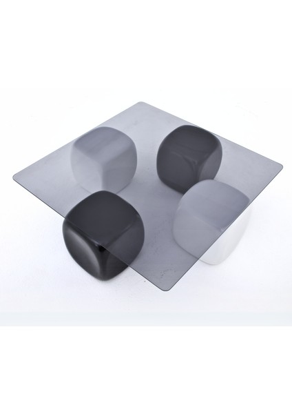 Modern Orta Sehpa & Küre Sehpa & Top Sehpa & Füme Kare Cam & 2 Siyah Zar - 2 Beyaz Zar fırsatları