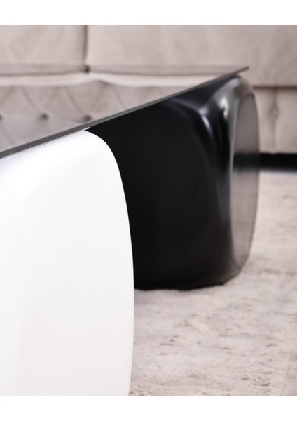 Modern Orta Sehpa & Küre Sehpa & Top Sehpa & Füme Kare Cam & 2 Siyah Zar - 2 Beyaz Zar indirimleri