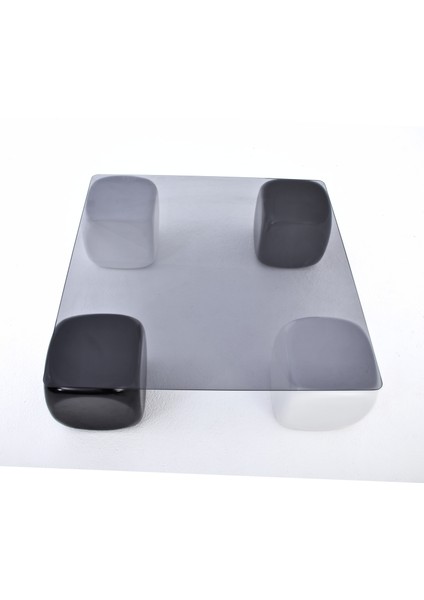 Modern Orta Sehpa & Küre Sehpa & Top Sehpa & Füme Kare Cam & 2 Siyah Zar - 2 Beyaz Zar