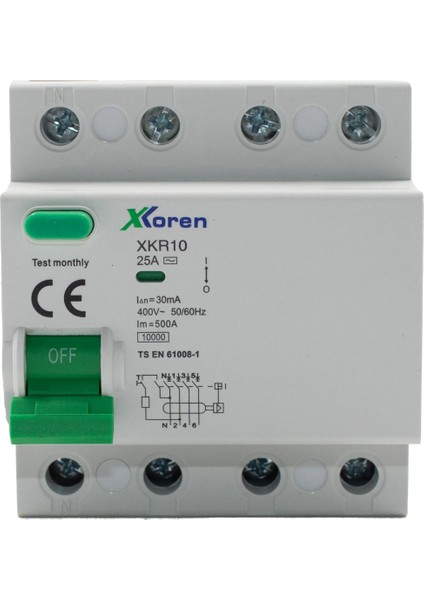 63A 10KA 30MA 4 Kutup (Elektronik-A Tip Hayat Koruma) Kaçak Akım Koruma Şalteri