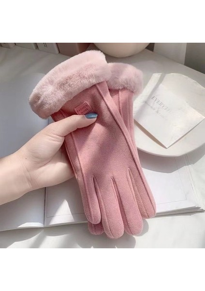 Kadın Kadife Kalınlaştırılmış Sıcak Iç Dokunmatik Ekran Kadife Soğuğa Dayanıklı Bisiklet Eldiveni - Bej (Yurt Dışından) fiyatları