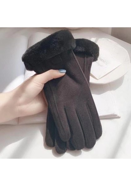 Kadın Kadife Kalınlaştırılmış Sıcak Iç Dokunmatik Ekran Kadife Soğuğa Dayanıklı Bisiklet Eldiveni - Bej (Yurt Dışından) fiyatları