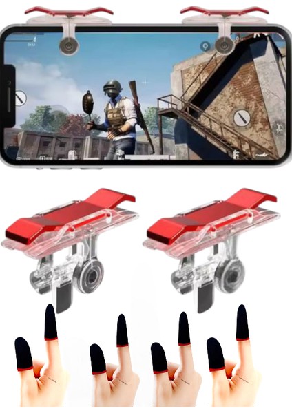 Parmaklık Eldiven Yeni Nesil Tetik Düğmesi Set 8 Adet Eldiven 2 Adet Tetik Kırmızı Şeffaf fırsatları