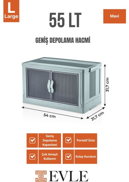Katlanabilir Modüler Dolap Tekli, 55 Lt, 54 cm x 31,7 cm x 31,7 cm