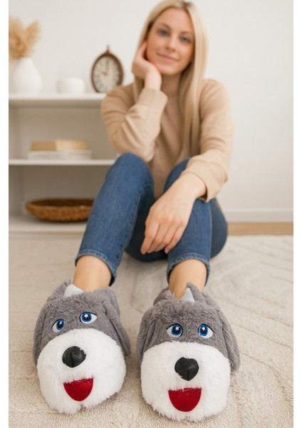 Köpekli Peluş Unisex Hayvanlı Panduf Ev Ayakkabısı Pufidik