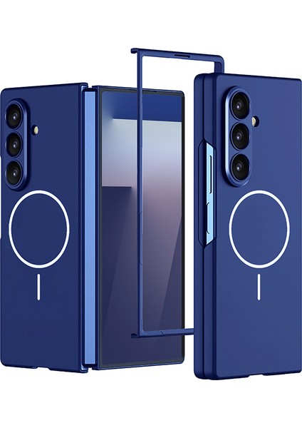 Galaxy Uyumlu Z Fold 7 Kılıf Wireless Şarj Özellikli Zore Kıpta M-Safe Kapak-Lacivert