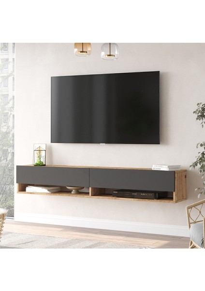 Aven Tv Ünitesi Tv Sehpası Kapaklı Raflı 180CM Çam-Antrasit Ave9-Aa