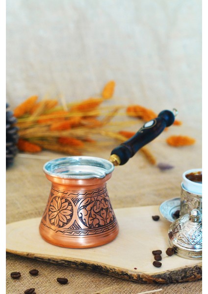 Bakır Cezve Sedef Kulplu Oyma Nakış İşleme Bakır Renk 3 Kişilk fiyatları
