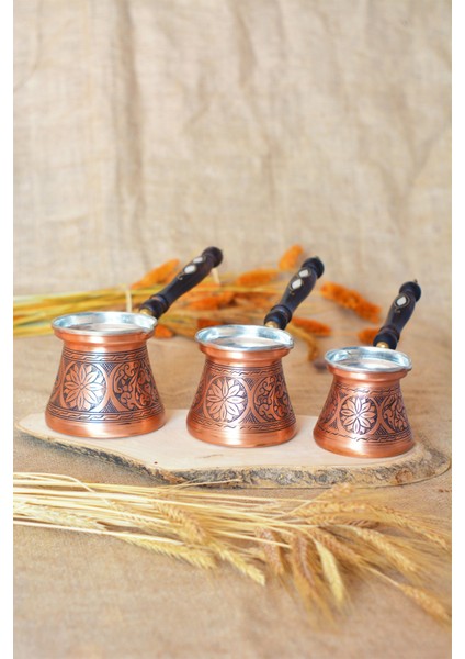 Bakır Cezve Sedef Kulplu Oyma Nakış İşleme Bakır Renk 7 Kişilik fiyatları